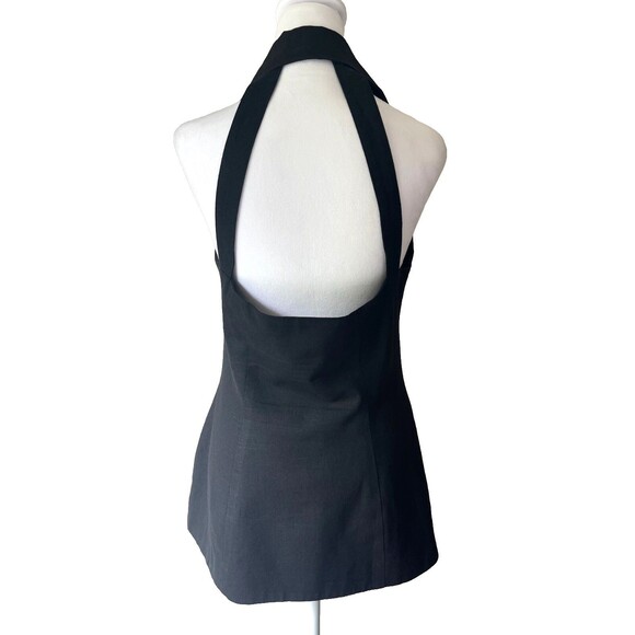 Vintage Y2K Collared Halter Vest Top Sz 8 Linen 90s Longline Tailored Whimsy - Picture 2 of 12
